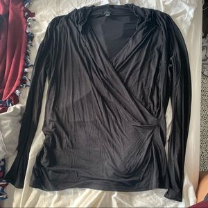 Black Faux Wrap Shirt